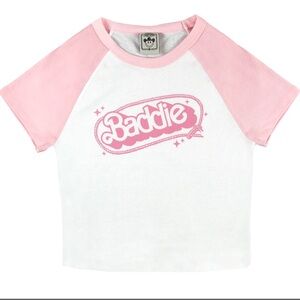 Baddie Barbie Vinyl Ranch baby tee size xs white tee